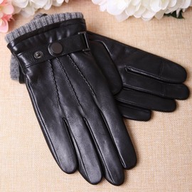 WARMEN Men's Texting Touchscreen Winter Warm Leather Driving Gloves (8.5, Black)