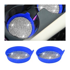 CGEAMDY Bling Car Cup Coaster, 2Pcs Insert Cup Holder, Full Rhinestone Bling Crystal Cup Holders for Women, Anti Slip Shockproof, Automotive Interior Accessories, Suitable for Most Car (Blue)