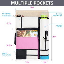 JJRING Art Portfolio Case, Canvas Artist Portfolio Backpack, Large Outdoor Drawing Storage Bag for Posters, Prints, Brushes, Artwork, and Painting Supplies, Pink