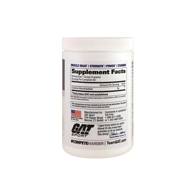Gat Sport Creatina Monohidratada 300g Micronized Creatine Monohydrate Powder, 60
