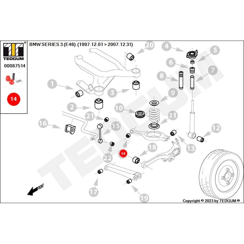TEDGUM 00087514 POLYURETHANE BUSHING OF THE UPPER CONTROL ARM REAR