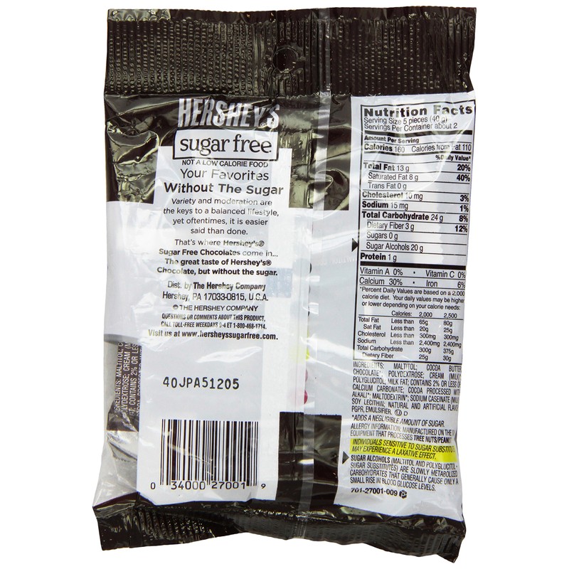 HERSHEY Chocolate Candy, Sugar Free, 3-Ounce Bags (Pack of 12)