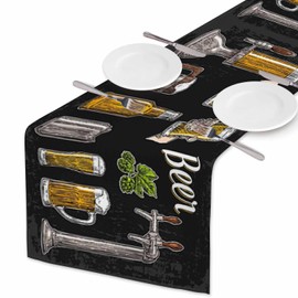 HOSNYE Table Runner Vintage Beer Glasses and Tap Party,Cotton Linen Table Runner Decoration for Kitchen Family Dinner Table Holiday Party Farmhouse Style 13 x 72 Inch