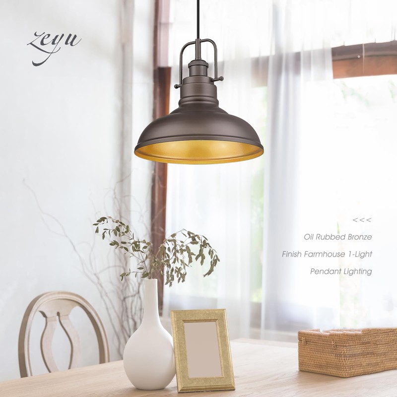 zeyu Farmhouse Pendant Light, 1-Light Industrial Hanging Light Fixture 11-inch,
