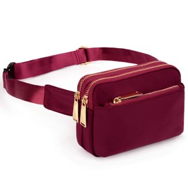 UTO-Fanny-Pack-for-Women-Belt-Bag Waterproof Nylon Fashion Slim Lightweight Waist Pack with 3 Zipper Pockets Red CA