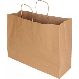Paper Shopping Bags 100 Natural Kraft 16" x 6 x 12 1/2" Gift Merchandise Handles
