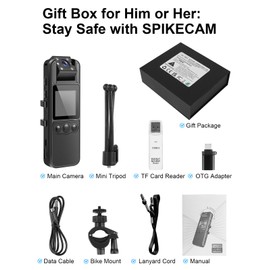 SPIKECAM 128GB Computer-free Body Cameras with Audio and Video, 6 Hrs 1080P Personal Small Body Camera with Photo, Night Vision, SOS Sound, Wearable Body Cam with Sound for Security, Running, Biking