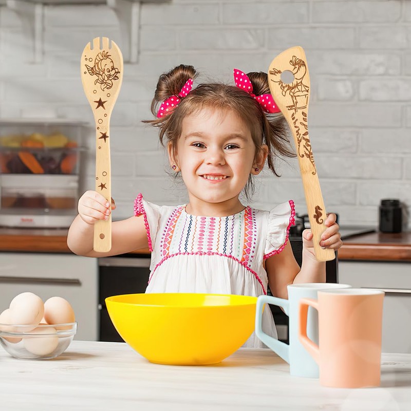The Little Mermaid Organic Bamboo Spoon for Cooking, Burnt Kitchen