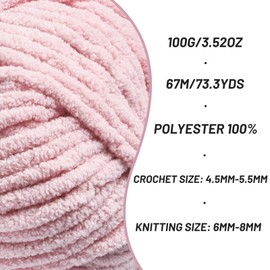 Chunky Chenille Yarn for Crocheting，Baby Yarn for Crocheting Soft Blankets，Bulky Yarns for Crochet Amigurumi，4×100g (4×74.3yds) Fluffy Velvet Yarns for Hand Knitting (4 Pink)