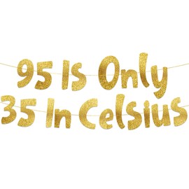 95 is Only 35 in Celsius Gold Glitter Banner - Happy 95th Birthday Party Banner - 95th Birthday Party Decorations and Supplies
