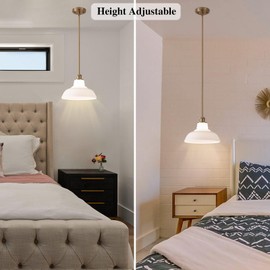 MEIJIA Milk Glass Pendant Lights Kitchen Island 2 Pack Dome Schoolhouse Pendant Light Fixture White and Gold Mid Century Modern Chandelier for Dining Room Bedroom Kitchen