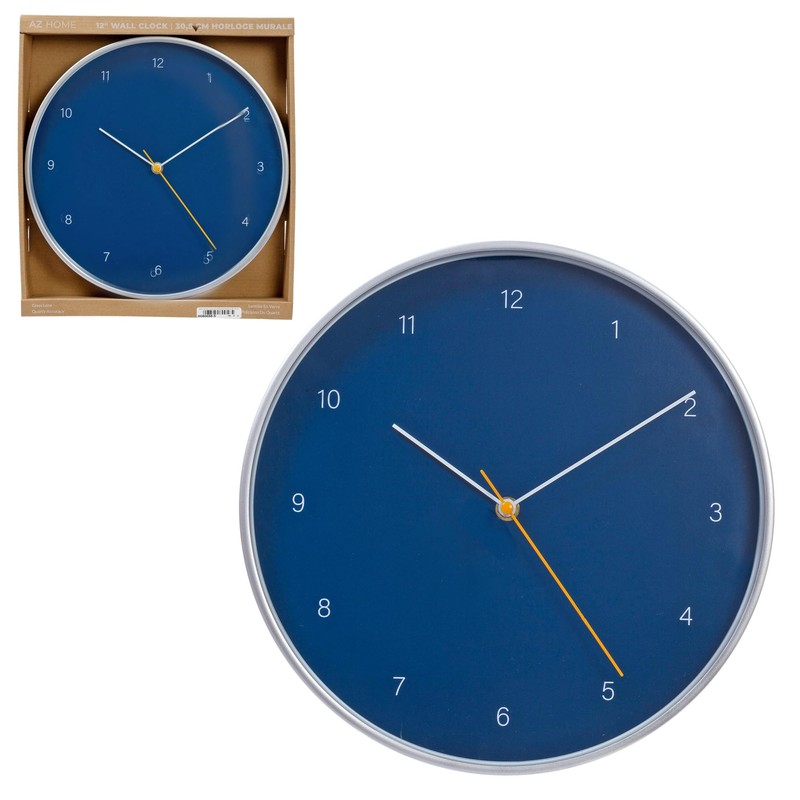 Kiera Grace Wall Clock, 12 Inch, Temple Blue Simple Modern