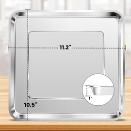 Air Fryer Baking Pan for Nuwave Bravo 12 in 1 21 Qt Air Fryer Toaster Oven, 11.2'' * 10.5'' Air Fryer Grill Pan Grill Plate Crisper Plate Rack Parts Accessories Tray, Stainless Steel