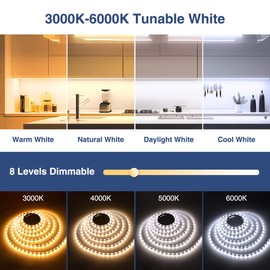 Ustarus White LED Strip Lights 82ft 24V Dimmable 3000K-6000K LED Tape Rope Light with Remote Flexible 2835 LED Ribbon for Kitchen Under Cabinet Mirror Room Indoor Home Daylight Warm White