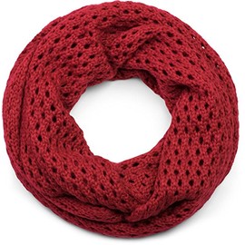 styleBREAKER knit loop scarf with hole pattern, single-colour holed-knit snood, winter knit scarf, unisex 01018156, Color Claret-Red