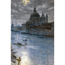Moonlight Scene Venice by Sir Edward John Poynter sea River Boats Tile Mural Kitchen Bathroom Wall Backsplash Behind Stove Range Sink Splashback 2x3 6" Marble, Matte