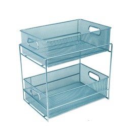 Mind Reader Accessory Organizer, Supply Storage, Makeup, Office, Kitchen, Metal Mesh, 8.25"L x 12.5"W x 12.5"H, Turquoise