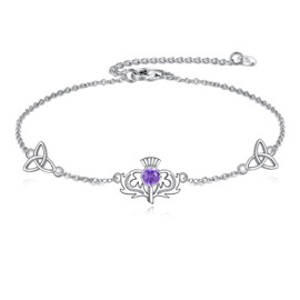 ONEFINITY Scottish Thistle Bracelet 925 Sterling Silver Scottish Bracelet Celtic Knot Scottish Thistle Jewellery Gift for Women, One size, Silver, No Gemstone