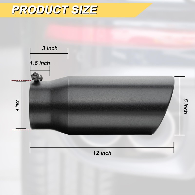 Vurkcy 4 inch Inlet Exhaust Tip, 5" Outlet 12" Overall
