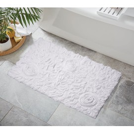 Home Weavers Bell Flower Collection 24"x40" Rectangle 100% Cotton Tufted Bath Rugs, Extra Soft and Absorbent Bath Rugs, Non-Slip Bath Mats, Machine Washable, Bathroom Bath Mats for Floor, White