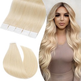 Double Sided 20 Strips 20g 30cm Long Straight Tape in Remy Human Hair Platinum Blonde