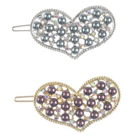 Hair Accessory ~ Metal Heart Hair Clip Hair Pin Set of 2 (Hematite, Brown)