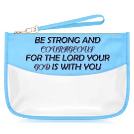 Sazuwu Bible Verse Inspirational Christian Quote Gifts Blue Makeup Bags with Zipper Christian Motivational Gifts Cosmetic Travel Bag Organizer Inspirational Gifts for Women Friends Religious