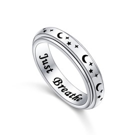 S925 Sterling Silver Spinner Fidget Anxiety Worry Relieving Boredom Just Breathe ADHD Autism Moon Stars Band Rings Jewelry Gift