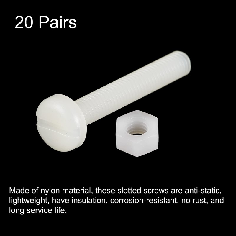 sourcing map 20 Pairs Nylon Screw Nut Assortment, M6x40mm Slotted