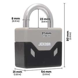 Jekosa PDP55 Weatherproof Padlock with 5 Keys - Corrosion Protection Polyamide Shell, Precision K7 Cylinder | Outdoor Padlock for Gate, Shed, Fence & Warehouse