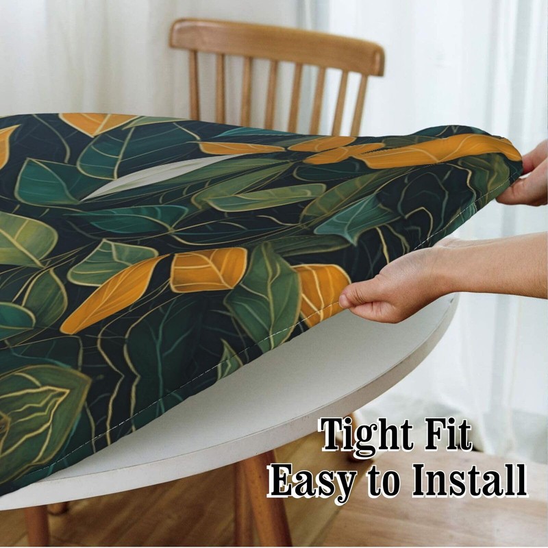 MELEYELIN - Mantel ajustable redondo con hojas doradas con mantel