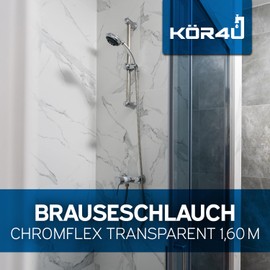 kör4u Chromflex Shower Hose 1.60 m, Six-Layer Design Plastic Hose, Kink-Resistant, Shower Hose, Easy to Clean - Made in Germany