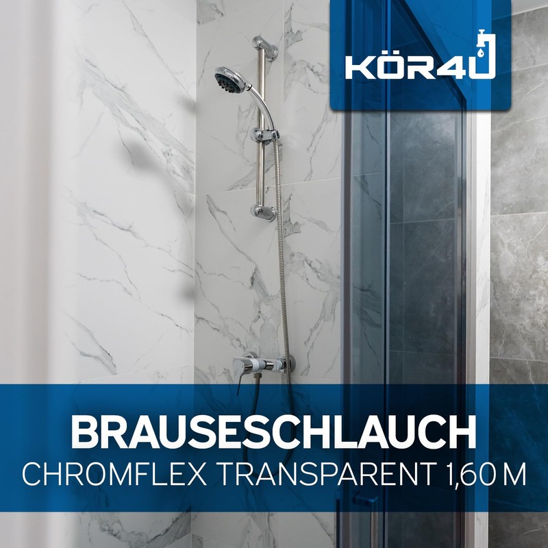 kör4u Chromflex Shower Hose 1.60 m, Six-Layer Design Plastic Hose,
