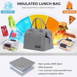 Large Insulated Lunch Bag for Women Men Leakproof Lunch Tote Bags Cooler Bag for Work Travel Adult Thermal Lunch Bags for Office -10L Lunchbox Grey