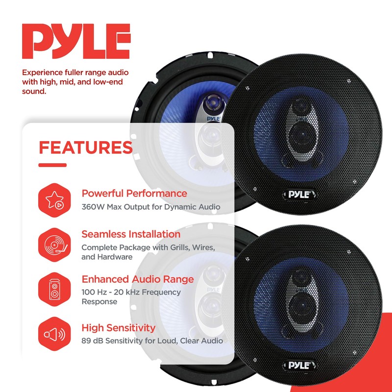 4 New Pyle PL63BL 6.5" 720 Watt 3-Way Car Audio