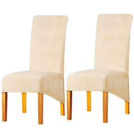 LANSHENG Chair Covers, Set of 2, Chair Covers, High-Backed Chair, Elasticity Velvet Dining Room Chair Covers, XL Chair Cover, Seat Surface for Living Room, Bedroom, Wedding, Restaurant, Beige