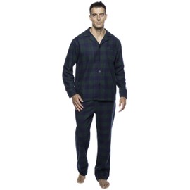 Noble Mount 100% Cotton Flannel Pajamas for Men - Gingham Green/Navy - X-Large