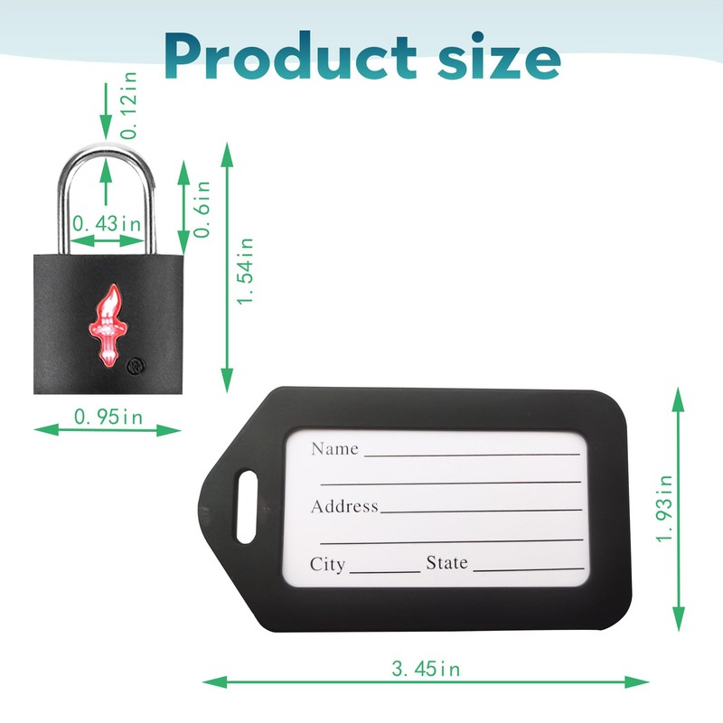 DUALCROWN 4 Pack Black TSA Luggage Locks with Key+4 Pack