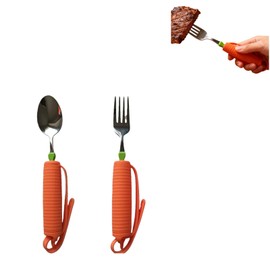 BRYDGEMURA Nursing Spoon for Elderly People Dinnerware Set - Suitable for Elderly People with Rehabilitation and Nursing Parkinson's Disease, Stroke, or Poor Hands (Auxiliary Spoon, Auxiliary Fork)