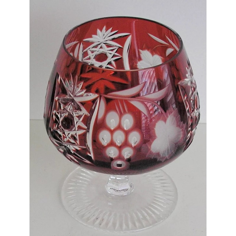 Ajka Marsala Ruby Red Cut to Clear Crystal Brandy Glass