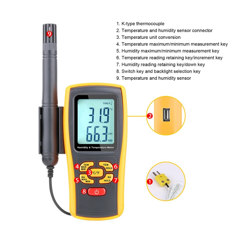 GM1361 Electronic Thermometer Hygrometer Handheld Temperature Humidity Meter for Industry