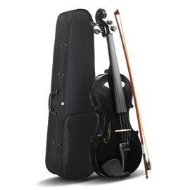 Lykos Upgraded Full Size 4/4 Violin Set for Adults Beginners Students with Hard Case,Violin Bow,Shoulder Rest,Rosin,Extra Strings and Sordine (Black)
