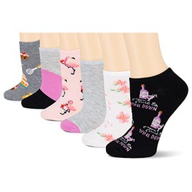 K. Bell Women's Fun Pop Culture Low Cut Socks-6 Pairs-Cool & Cute Novelty Gifts, Black Assorted, 4-10