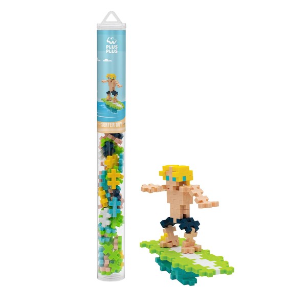 PLUS PLUS - Surfer Guy - 70 Piece, Construction Building Stem/Steam Toy, Interlocking Mini Puzzle Blocks for Kids, Mini Maker Tube