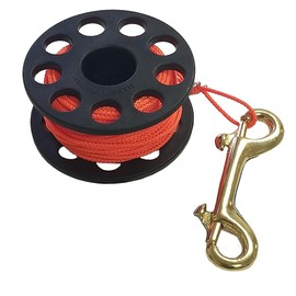 JCS Medium Finger Spool 3 x 1-7/16-100ft Orange Braided Reel Line + 4" Double End Brass Bolt Snap for Scuba Dive Safety Gear & SMB Accessory