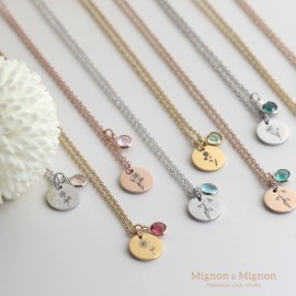 MignonandMignon Birth Month Flower Necklaces Birthstone Bridesmaid Proposal Best Friend Birthday Gift for Her Bridal Shower Mother's Day - CN-FLBS