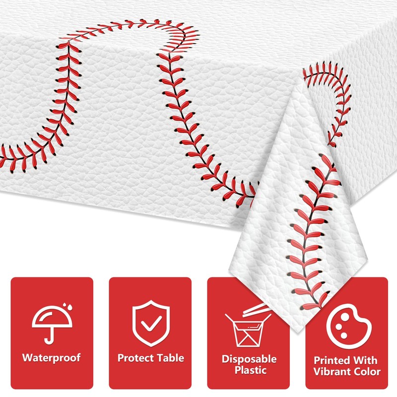 APUXXJUPA Baseball Tablecloth - Baseball Pattern Table Covers Plastic Waterproof