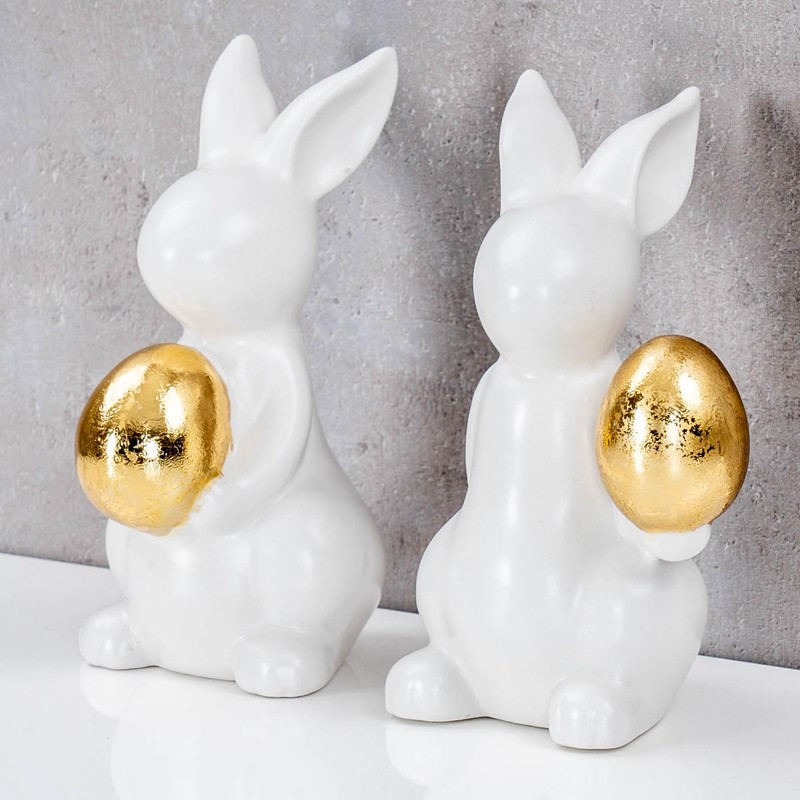 levandeo Set of 2 Decorative Rabbits Height 14 cm White