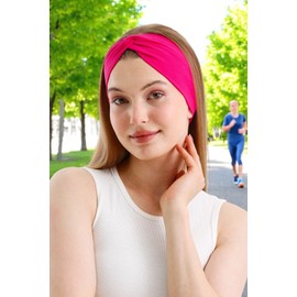 Women's Stretchy Twist Headbands, Solid Color, Non-Slip for Yoga, Workout, Running (Fuchsia Pink, 1 Size)