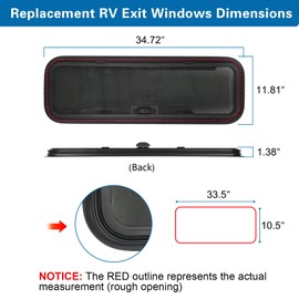 OUTPRIZE NEW Breathable RV Window for Rainy Days, 33.5" x 10.5" Tinted RV Window with Net Screen and Trim Ring, Fit for 2" Thickness Wall, DOT Approved, Small Opening Angle for Anti-Theft